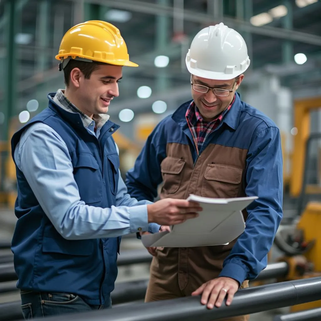 Equipo en trabajo de campo en instalación industrial